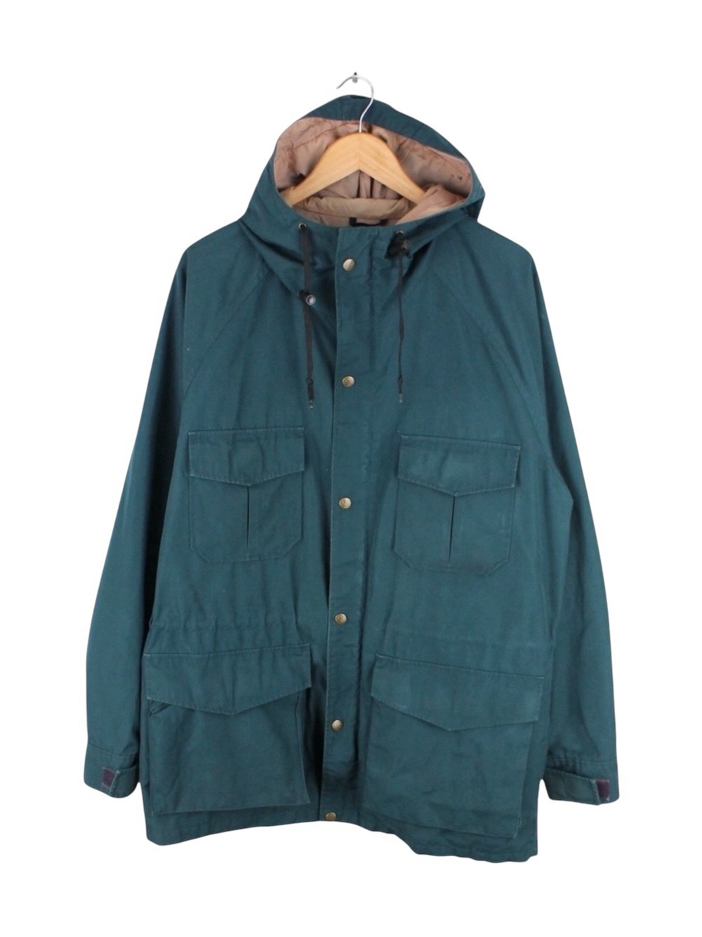 Vintage Eddie Bauer Hooded Field Jacket Men's Green Windbreaker Size XL